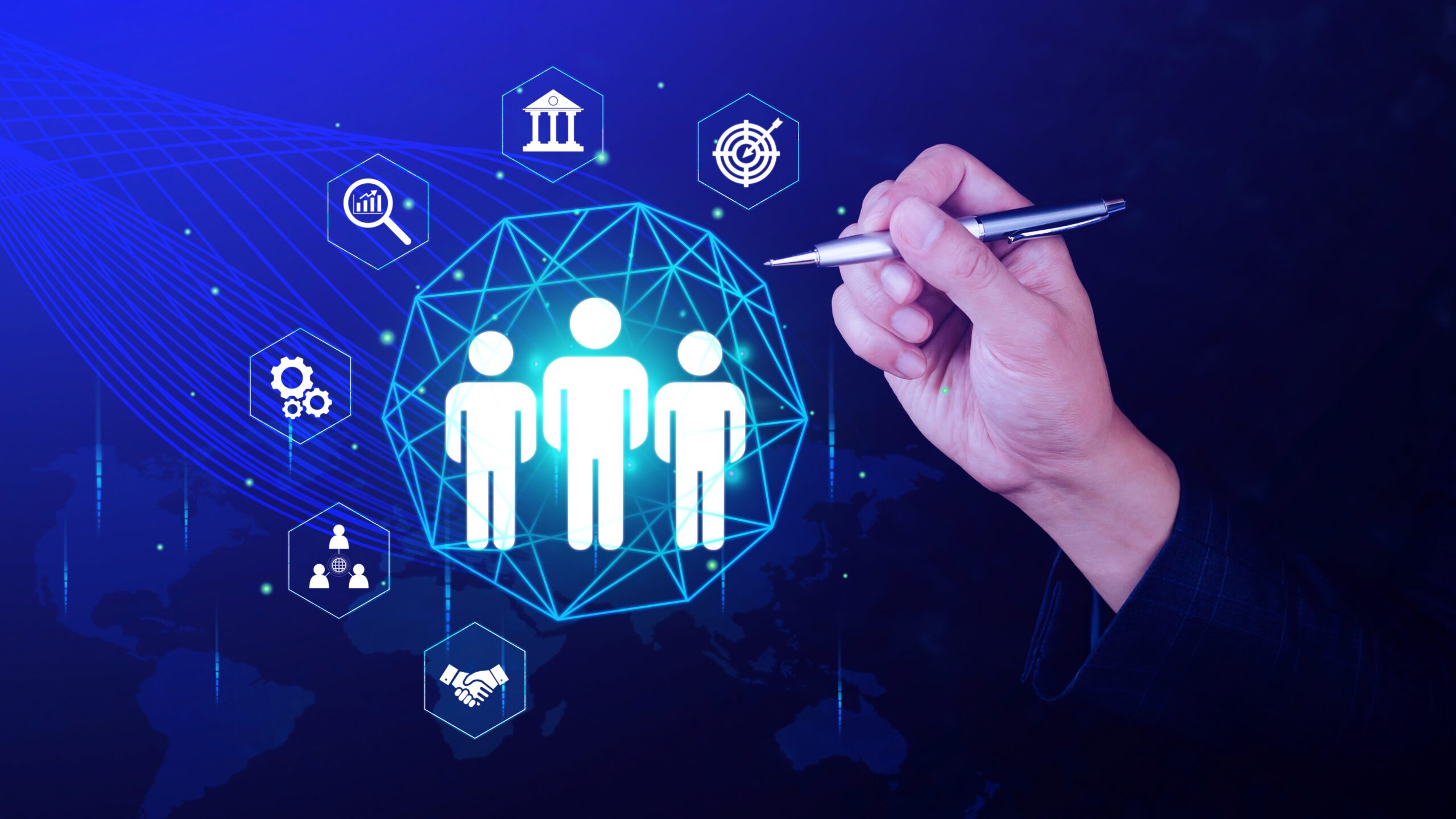 Teamwork and partnership concept. Business solution, Development. Unity and cooperation, Strategy and target of business growth, CRM. Customer network relationship management concept.